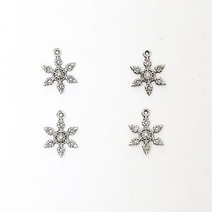 Set of 4 silver toned snowflake pendants charm jewellery crafting metal winter
